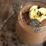 Chocolate banana smoothie with chia seeds.
