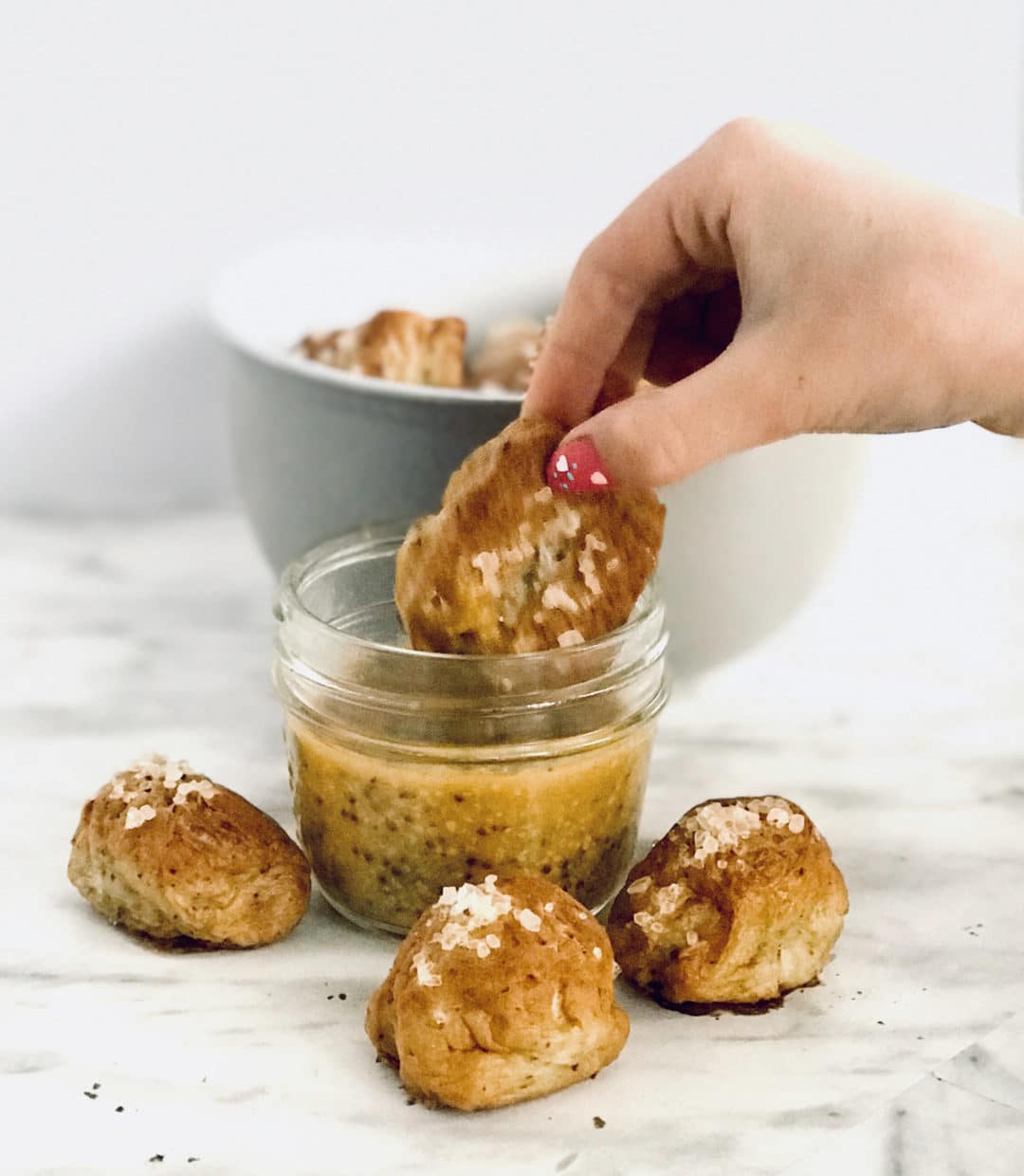 Soft Pretzel Bites with Spicy Mustard Dip Salads for Lunch