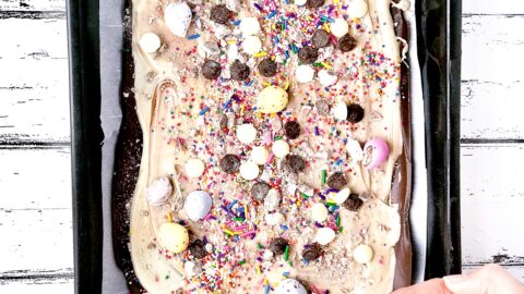 Easter Bark 9 - All you need is 3 ingredients to make this super easy, delicious, and adorable Double Chocolate Easter Bark recipe in the microwave in just 20 minutes for a fun no bake Easter treat.