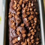 This Double Chocolate Banana Bread recipe is a super moist variation of the classic banana bread recipe. Loaded with chocolate chips, this is CRAZY good!!