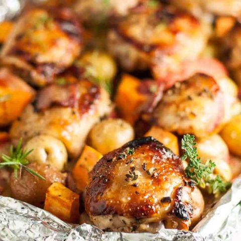 Sheet Pan Harvest Chicken fb - Is there anything better than making an entire meal on one pan? No there is not. I compiled 19 healthy sheet pan chicken recipes that make weeknight meals a breeze!