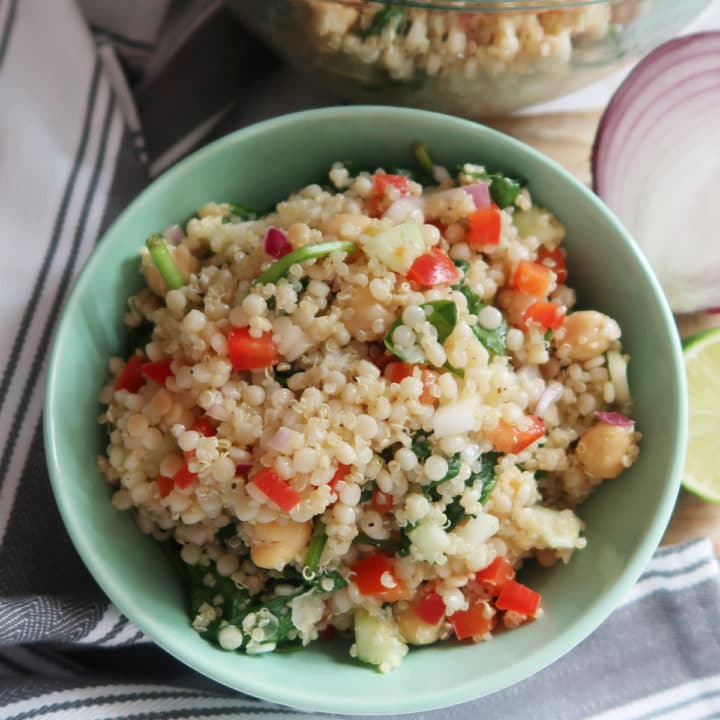 CouscousandQuinoaSaladrecipe - Let’s go keen-wah crazy with this tasty round-up of easy quinoa salad recipes to take to your next potluck! These delicious quinoa salad recipes are gloriously gluten-free with lots of vegetarian options too.