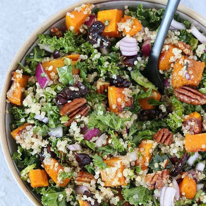 best Roasted Butternut Squash Salad - Let’s go keen-wah crazy with this tasty round-up of easy quinoa salad recipes to take to your next potluck! These delicious quinoa salad recipes are gloriously gluten-free with lots of vegetarian options too.