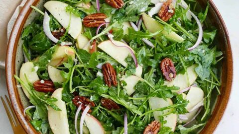 Arugula Apple Salad FI - These holiday salad recipes are the perfect way satiate your crowd of hungry family members with something a little healthier before the holiday ham or turkey is done.