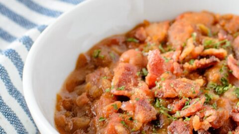Bacon and Bean Soup 7 - Slow Cooker Bacon and Bean Soup is the perfect comfort food for a cold day. Richly flavored with smoked bacon and beans, this soup makes for an easy dinner that takes less than 10 minutes of hands-on time.