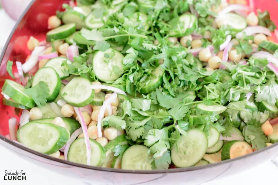 Vegan Cucumber and Chickpea Salad with Tahini Lime Salad Dressing
