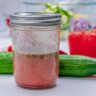 Bow Tie Greek Pasta Salad - Bow Tie Greek Pasta Salad 6 Close up of greek salad dressing in a mason jar.
