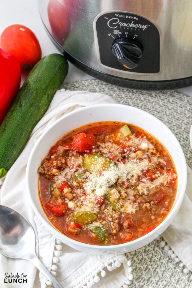Slow Cooker, Low Carb, Zucchini Soup Recipe » Salads for Lunch
