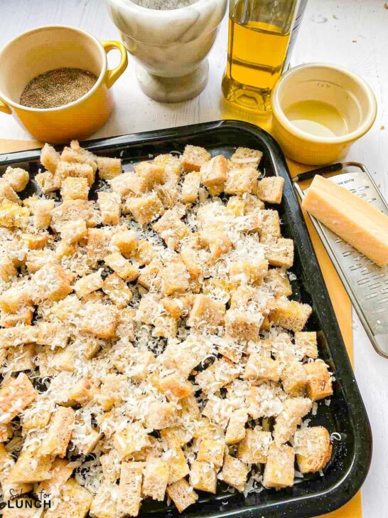 Homemade Croutons Recipe 12 - Homemade Croutons are very easy to make. They add texture and flavour to soups and salads. Use fresh or stale bread, cut them into cubes and season to taste. Add some grated Cheese and you have a delicious snack or side dish.