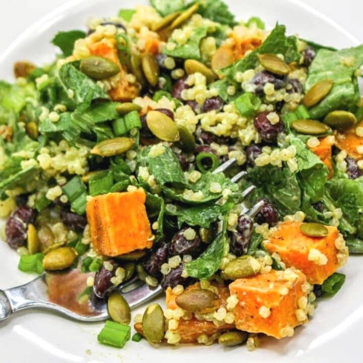 Winter Kale and Quinoa Salad with Avocado Dressing Salad - Give these 24 healthy winter salads to make in January a try. Each one is made with fresh seasonal produce to nourish and keep you healthy all winter long.