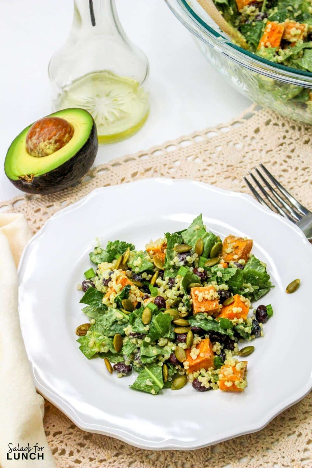 Vegan Winter Kale and Quinoa Salad with Avocado Dressing Salads for Lunch
