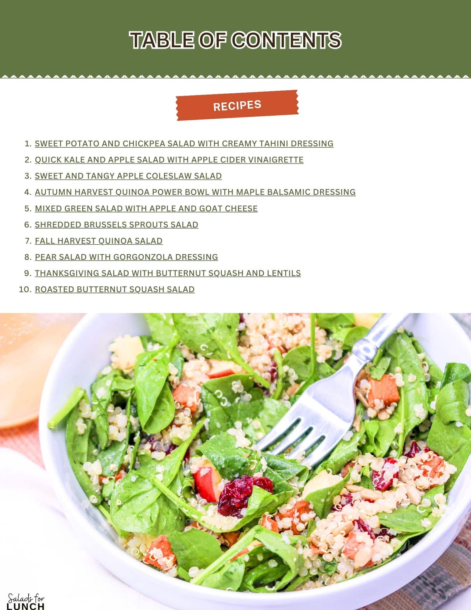10 Easy Salad Recipes for Fall: FREE eBook - 10 Easy Salad Recipes for Fall Cookbook 10 Easy Salad Recipes for Fall Cookbook -
