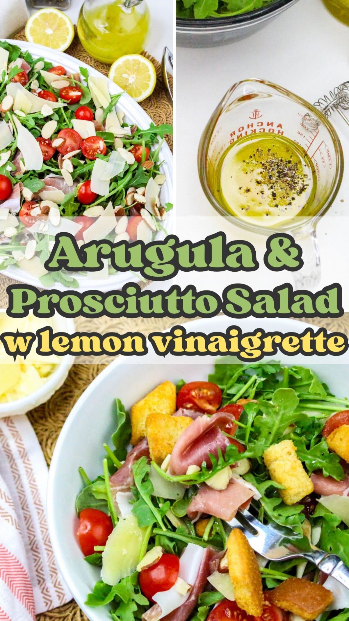 Arugula Salad with Prosciutto and Parmesan And Lemon Vinaigrette - Arugula Salad Arugula salad - peppery arugula, salty prosciutto, and tangy lemon vinaigrette.