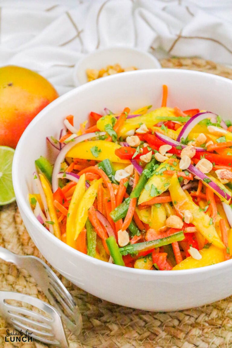 Spicy Mango Salad in a white bowl.