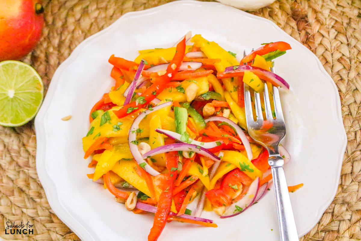 Spicy Mango Salad Recipe 32 - This spicy mango salad combines sweet, ripe mangoes with crisp vegetables and a tangy chili-lime dressing for a fresh, bold side dish. It's quick to toss together and pairs well with grilled meats or tacos.