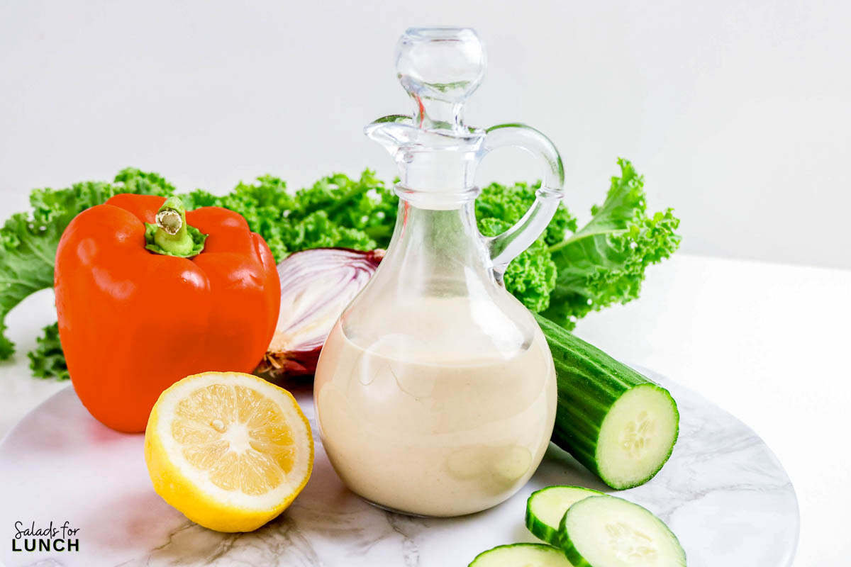 Creamy Lemon Tahini Dressing Recipe 9 - Bright, nutty, and creamy with just the right amount of tang—this Creamy Lemon Tahini Salad Dressing recipe is one of those staples you’ll want to keep in your fridge all week long. It’s smooth enough to drizzle over salads, hearty enough to coat roasted veggies, and versatile enough to double as a tasty Lemon Tahini Vegetable Dip.