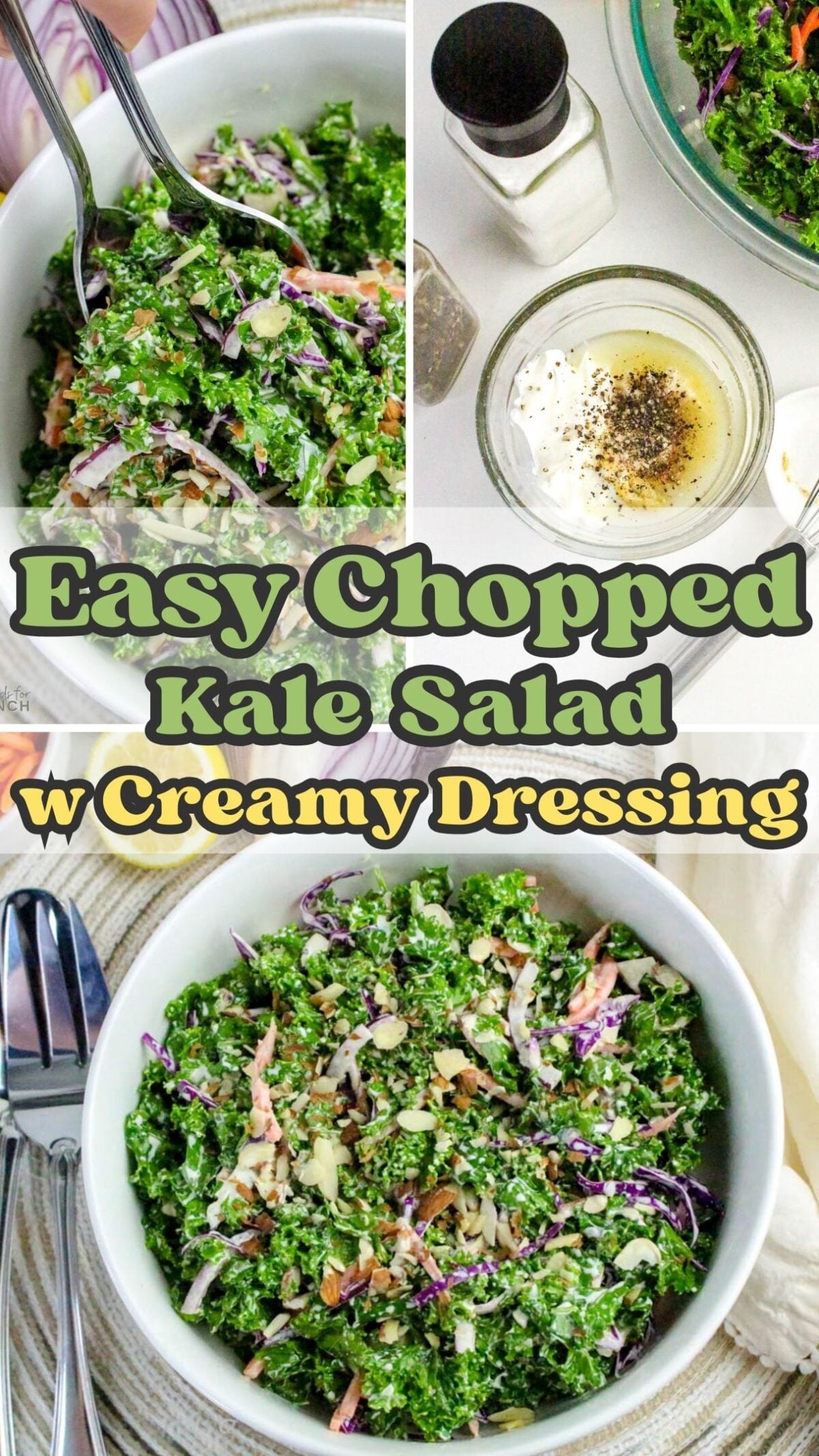 Looking for an easy healthy lunch salad recipe? This chopped kale salad with creamy dressing is fresh, crunchy, and packed with flavor. Perfect as a side dish or a make-ahead salad for meal prep!