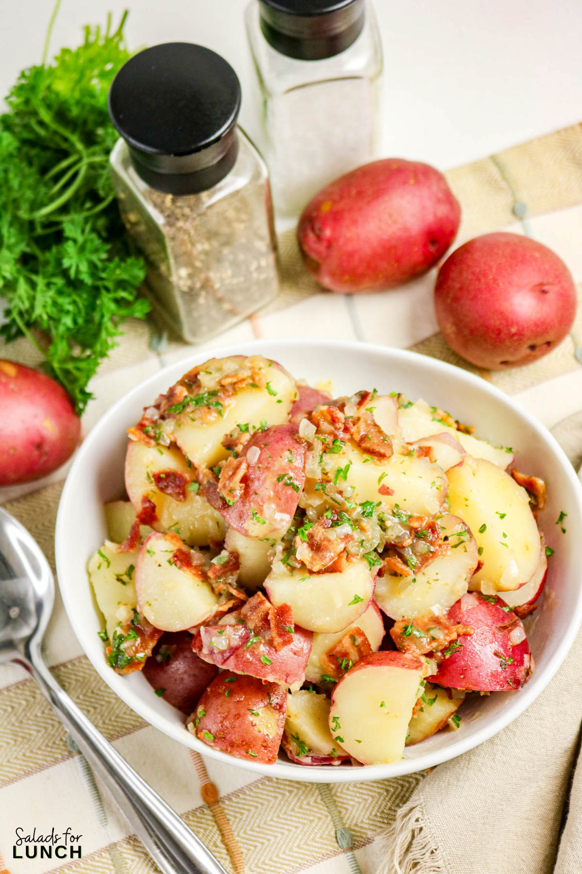 Warm German Potato Salad Recipe 21 - Make this easy Warm German Potato Salad with Bacon for a tangy, hearty, and comforting side dish! An authentic German potato salad recipe that’s perfect for weeknight dinners, potlucks, or a make-ahead salad.
