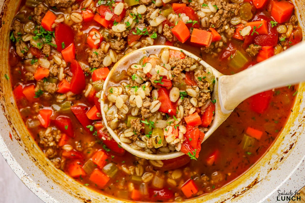 Beef and Barley Soup with Ground Beef - Beef Barley Soup Recipe 15 Beef Barley Soup Recipe 15 - Thereโs something magical about a simmering pot of Beef and Barley Soup filling your kitchen with rich, savory aromas. This classic comfort food brings together tender vegetables, hearty barley, and flavorful ground beef in a satisfying broth that warms you from the inside out. Itโs the perfect recipe for those cool autumn or winter evenings when you crave something nourishing, filling, and easy to make.
