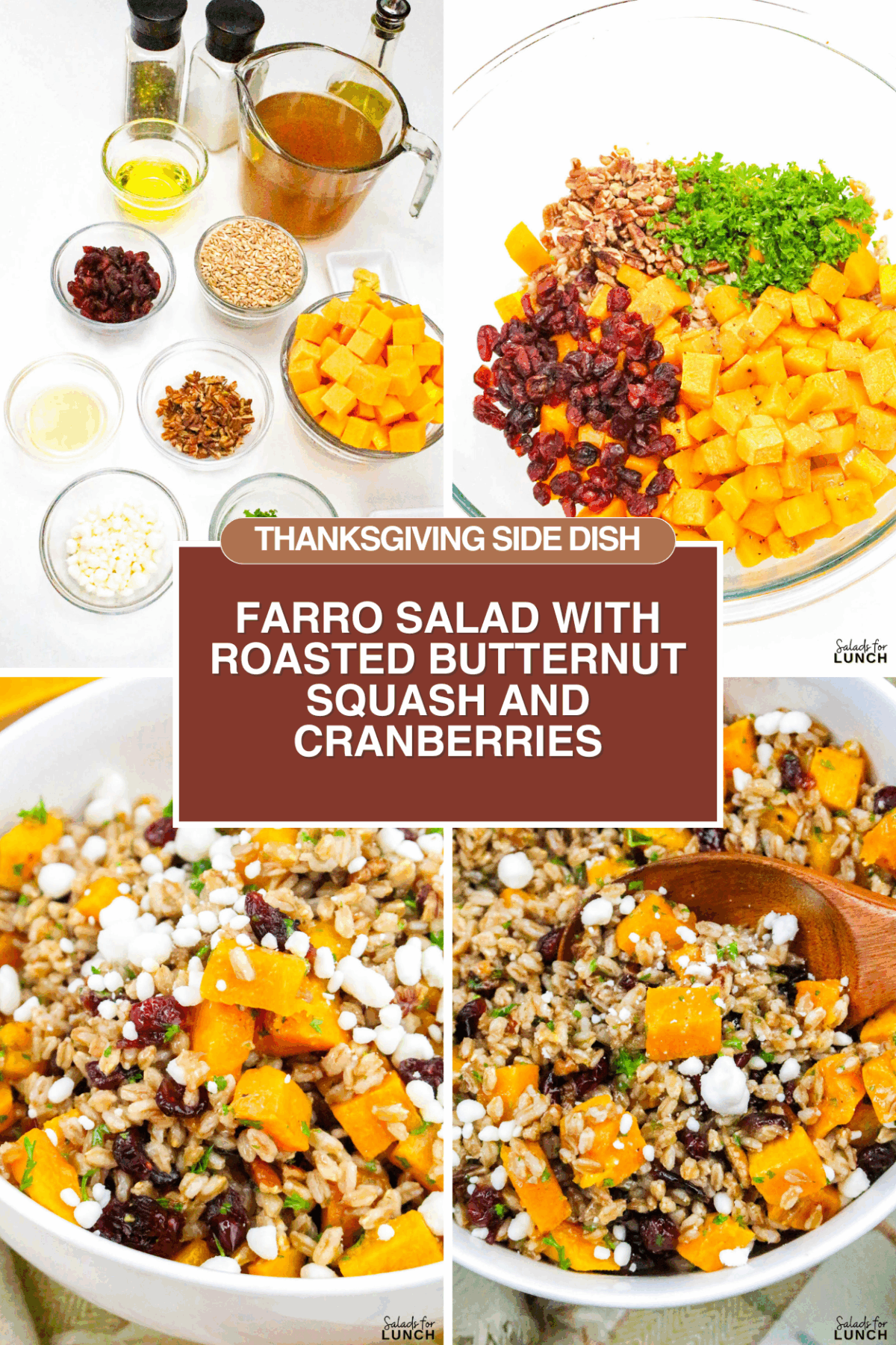 Farro Salad with Roasted Butternut Squash and Cranberries - Farro Salad with Roasted Butternut Squash and Cranberries Farro Salad with Roasted Butternut Squash and Cranberries - If youโre looking for a cozy and healthy fall salad recipe thatโs perfect for cooler days, this Farro Salad with Roasted Butternut Squash and Cranberries is the one to make! Itโs packed with warm, nutty farro, tender roasted butternut squash, tangy cranberries, and a maple Dijon vinaigrette that ties everything together beautifully. Itโs hearty enough to serve as a main dish yet light enough to enjoy as a side.