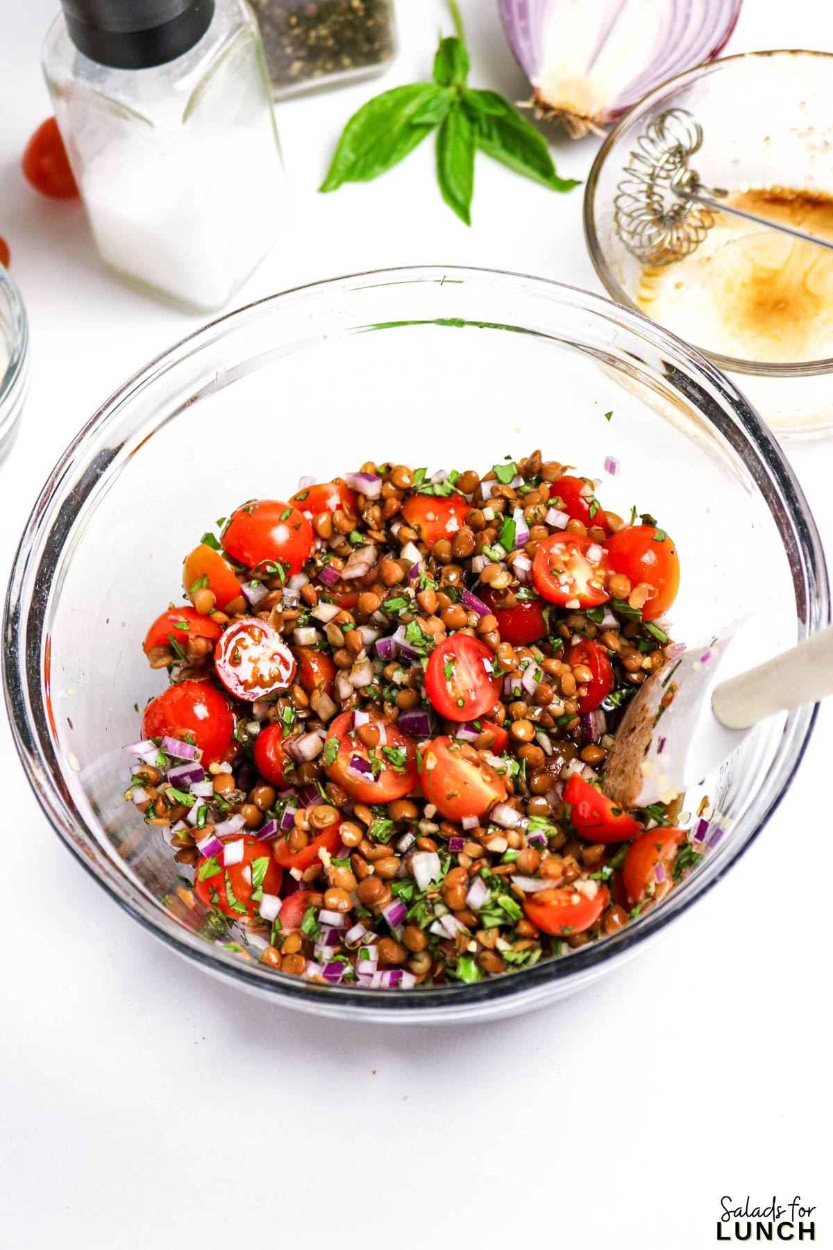 Feta Bruschetta Lentil Salad Recipe 11 - If you love the flavors of classic bruschetta but want something a little more filling and healthy, this Feta Bruschetta Lentil Salad recipe is exactly what you need. It’s packed with fresh cherry tomatoes, garlic, basil, and tangy feta cheese, all tossed with hearty lentils and a simple balsamic dressing. Every bite bursts with Mediterranean flavor, making it perfect for lunch, dinner, or any potluck where you want to bring something that wows without any fuss.