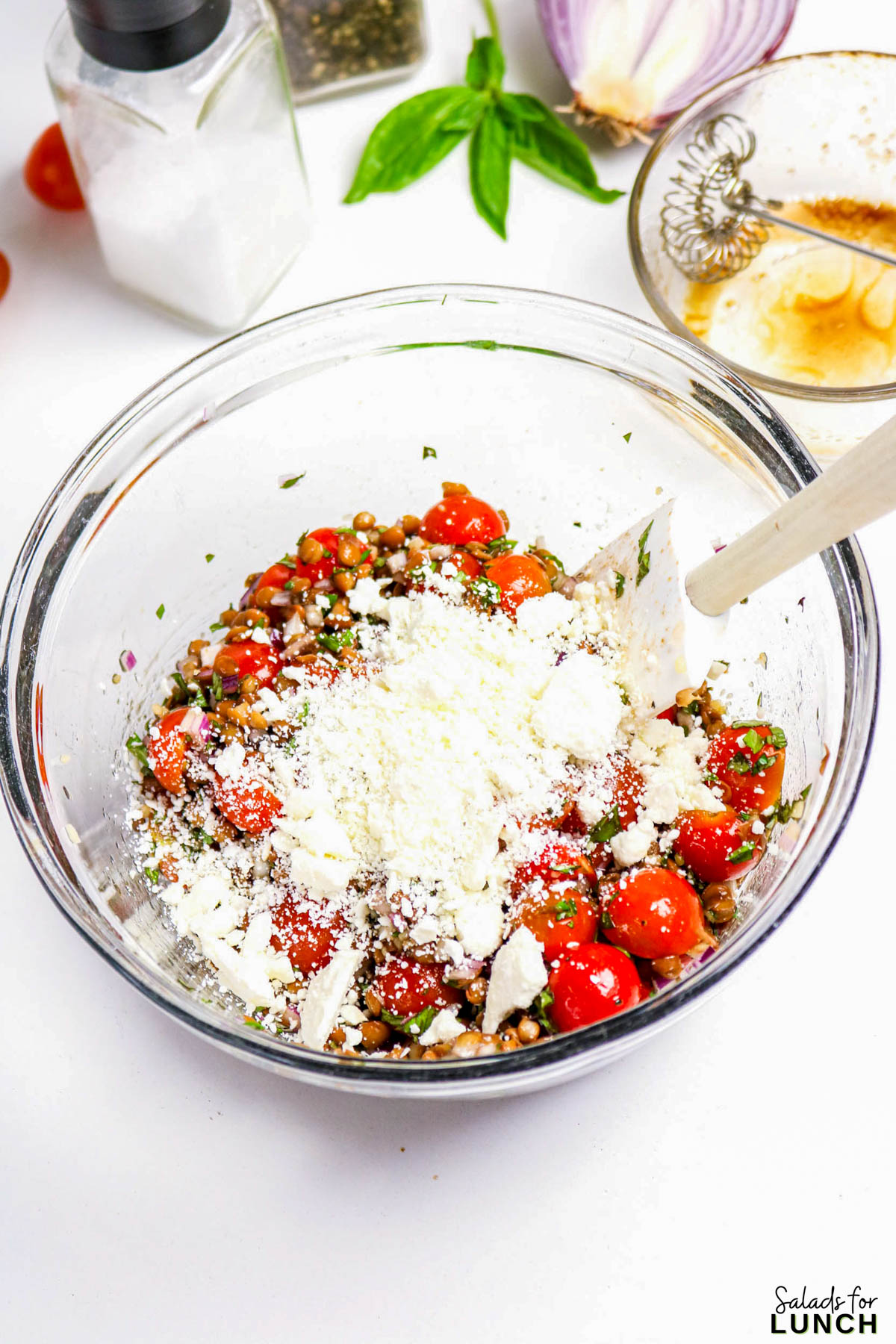 Feta Bruschetta Lentil Salad Recipe 12 - If you love the flavors of classic bruschetta but want something a little more filling and healthy, this Feta Bruschetta Lentil Salad recipe is exactly what you need. It’s packed with fresh cherry tomatoes, garlic, basil, and tangy feta cheese, all tossed with hearty lentils and a simple balsamic dressing. Every bite bursts with Mediterranean flavor, making it perfect for lunch, dinner, or any potluck where you want to bring something that wows without any fuss.