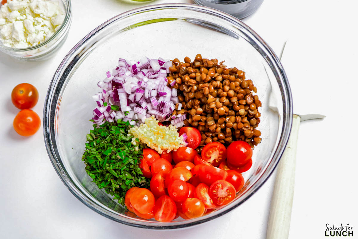 Feta Bruschetta Lentil Salad Recipe 4 - If you love the flavors of classic bruschetta but want something a little more filling and healthy, this Feta Bruschetta Lentil Salad recipe is exactly what you need. It’s packed with fresh cherry tomatoes, garlic, basil, and tangy feta cheese, all tossed with hearty lentils and a simple balsamic dressing. Every bite bursts with Mediterranean flavor, making it perfect for lunch, dinner, or any potluck where you want to bring something that wows without any fuss.