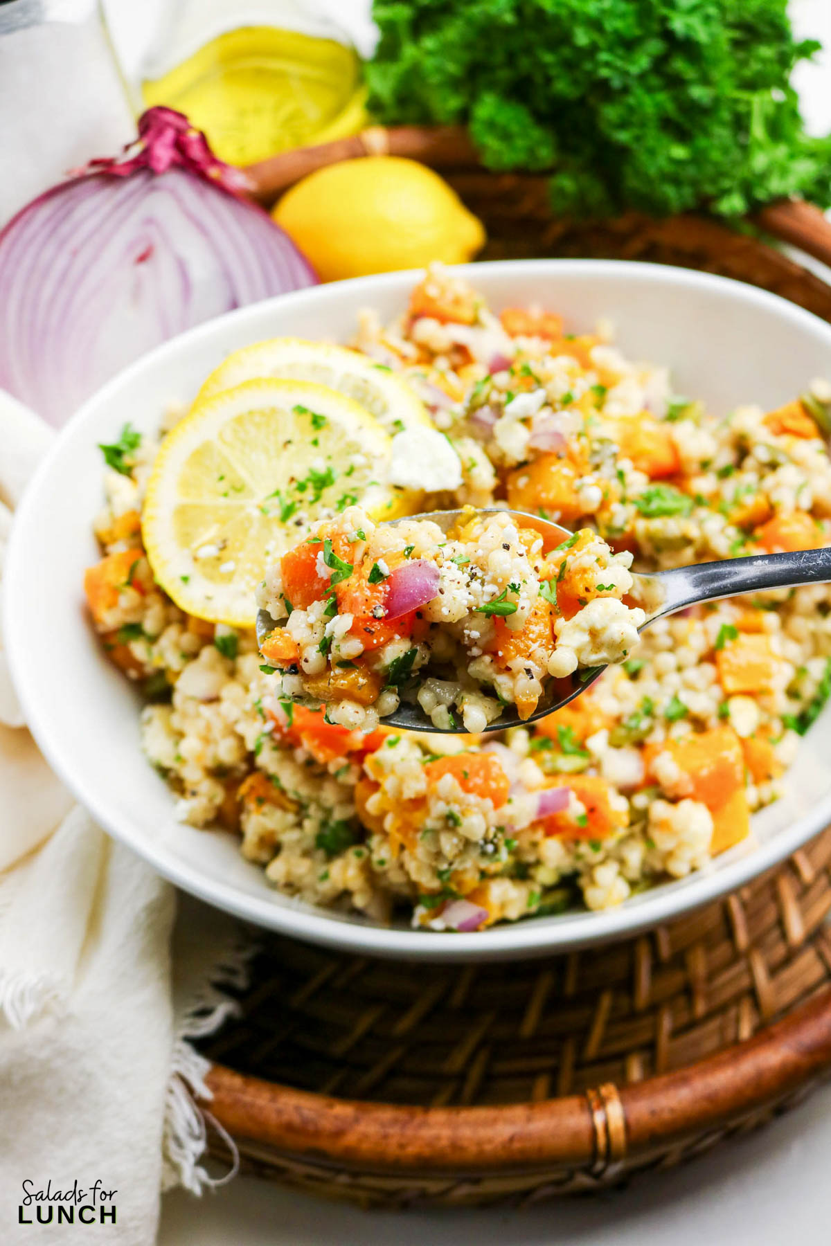 Pumpkin Couscous Salad Recipe 28 - This Roasted Pumpkin Couscous Salad is one of those recipes that feels both cozy and fresh at the same time. This salad features tender roasted pumpkin, fluffy couscous, fresh herbs, and a lightly sweet lemon-honey dressing that comes together in a way that fits right into fall and winter menus. It works beautifully as a side dish, though it can easily pass for a light main when lunchtime rolls around.