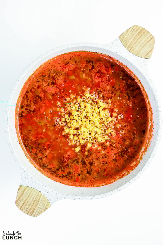 Italian Pasta Fagioli Soup 11 - This stovetop Italian pasta fagioli soup works perfectly as a weeknight dinner or a make-ahead lunch option. The ingredients are easy to find, the steps are simple to follow, and the end result is a hearty bowl of soup that tastes like it took far more effort than it actually did.