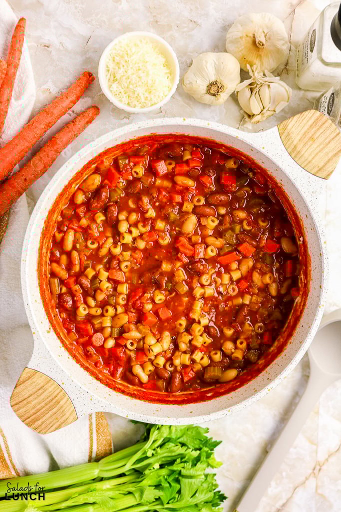 Italian Pasta Fagioli Soup 12 - This stovetop Italian pasta fagioli soup works perfectly as a weeknight dinner or a make-ahead lunch option. The ingredients are easy to find, the steps are simple to follow, and the end result is a hearty bowl of soup that tastes like it took far more effort than it actually did.