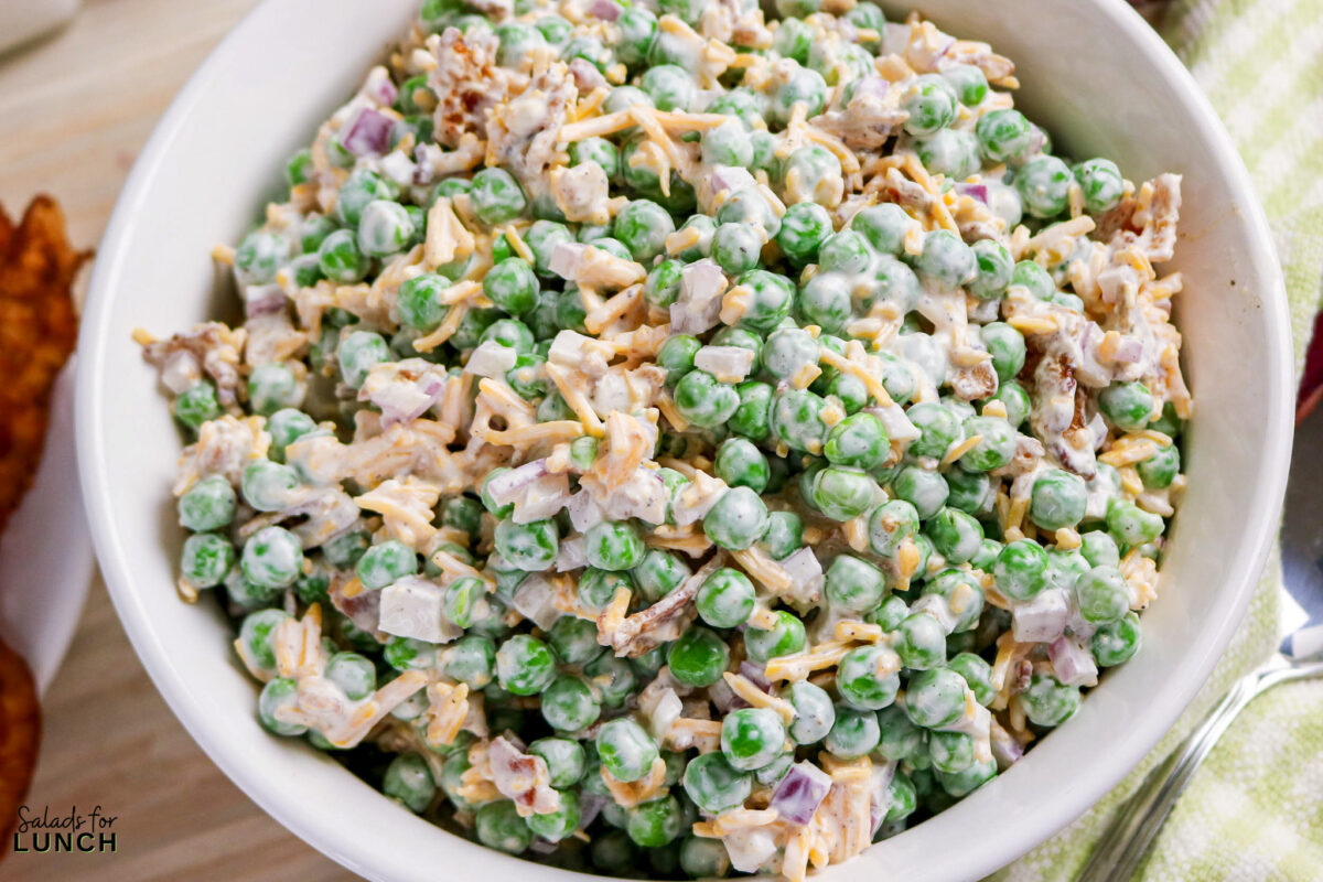Classic Pea Salad with Bacon and Cheese (No Mayo) - Pea Salad Recipe No Mayo 10 Pea Salad Recipe No Mayo 10 - Say goodbye to heavy, overly-mayo-laden recipes, and say hello to this bright, light, and flavor-packed Classic Pea Salad. This isn’t your grandmother’s creamy classic (although we love hers too!); this version uses a light, tangy sour cream-based dressing that makes every spoonful feel fresh and wonderful. It’s the simple, cold side dish that perfectly complements any grilled chicken or baked fish.