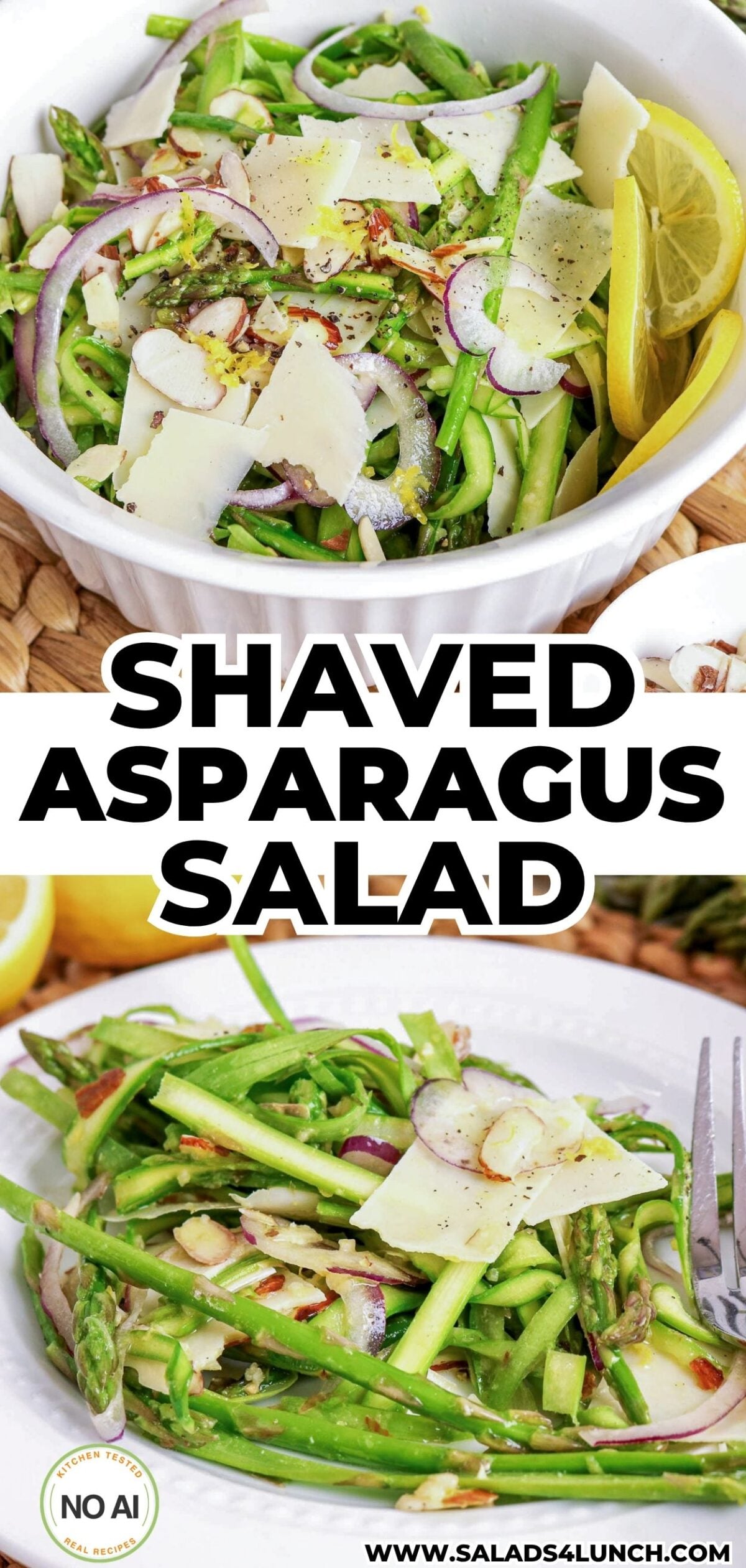 Shaved Asparagus Salad with Lemon Vinaigrette - shaved asparagus salad parmesan lemon 1 Shaved asparagus salad with shaved parmesan, red onion, toasted pine nuts, and lemon zest.