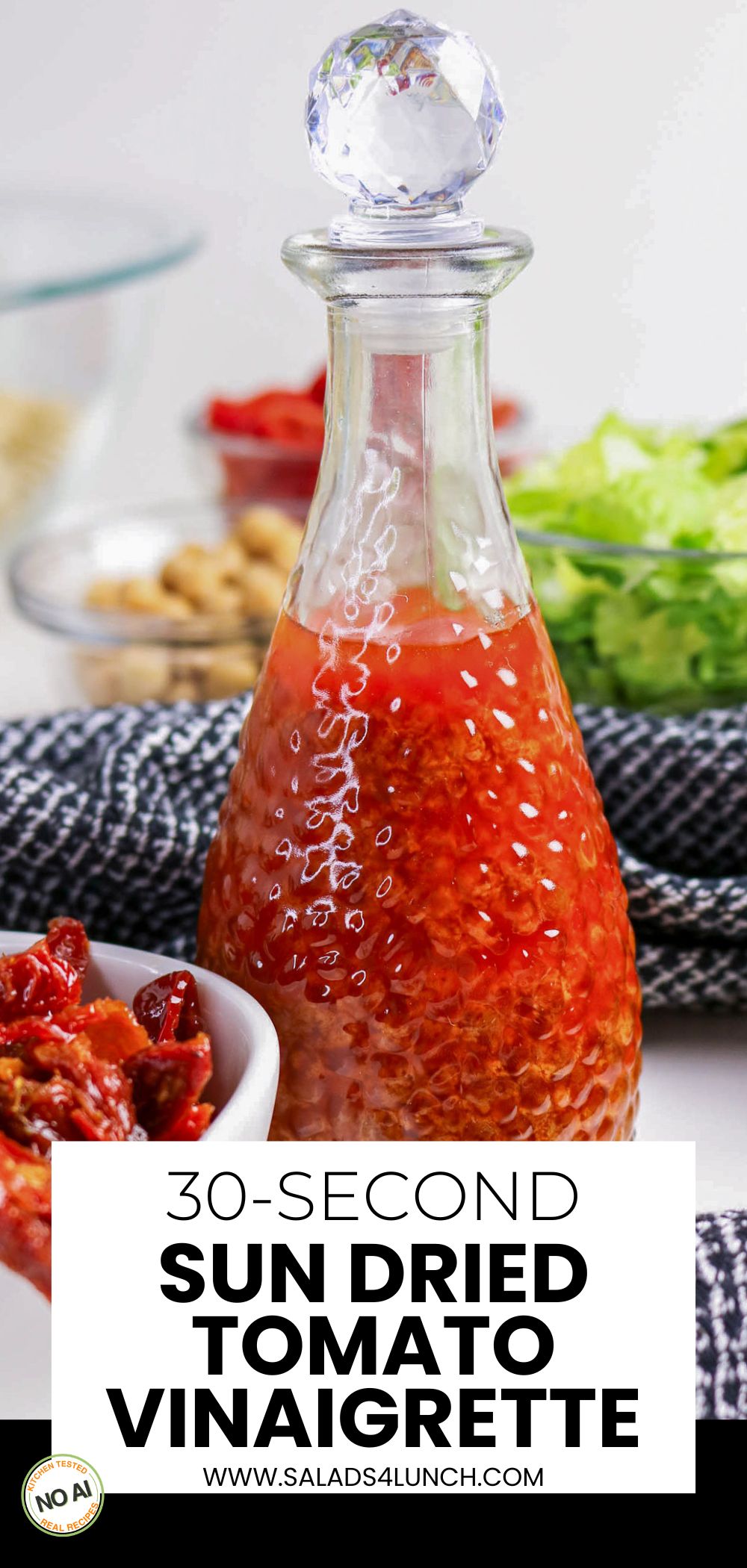 Easy Homemade Sun Dried Tomato Vinaigrette Dressing - sun dried tomato vinaigrette bottle 30-second sun-dried tomato vinaigrette in a glass bottle.