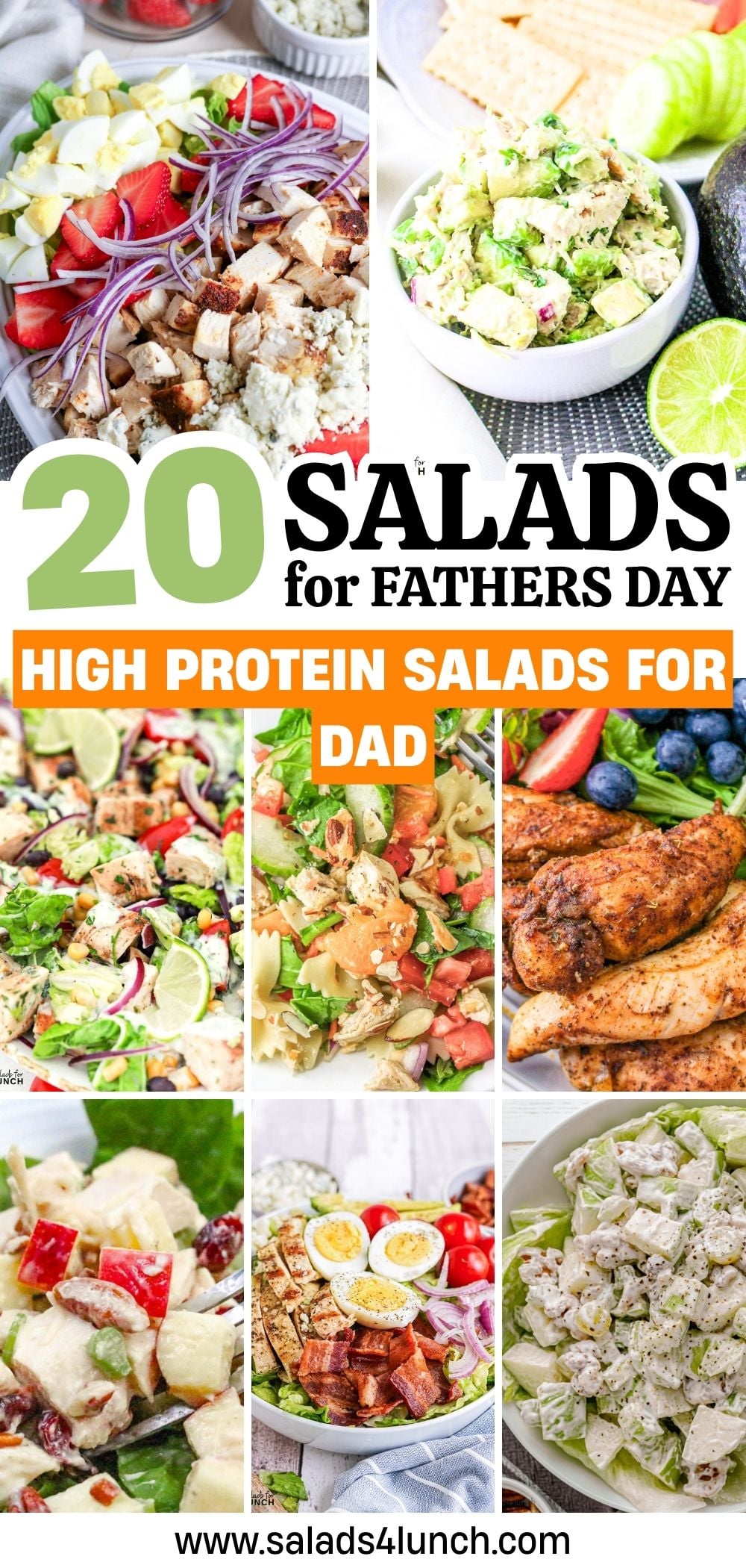 20 High Protein Salads for Dad: Father's Day salad recipes collage.