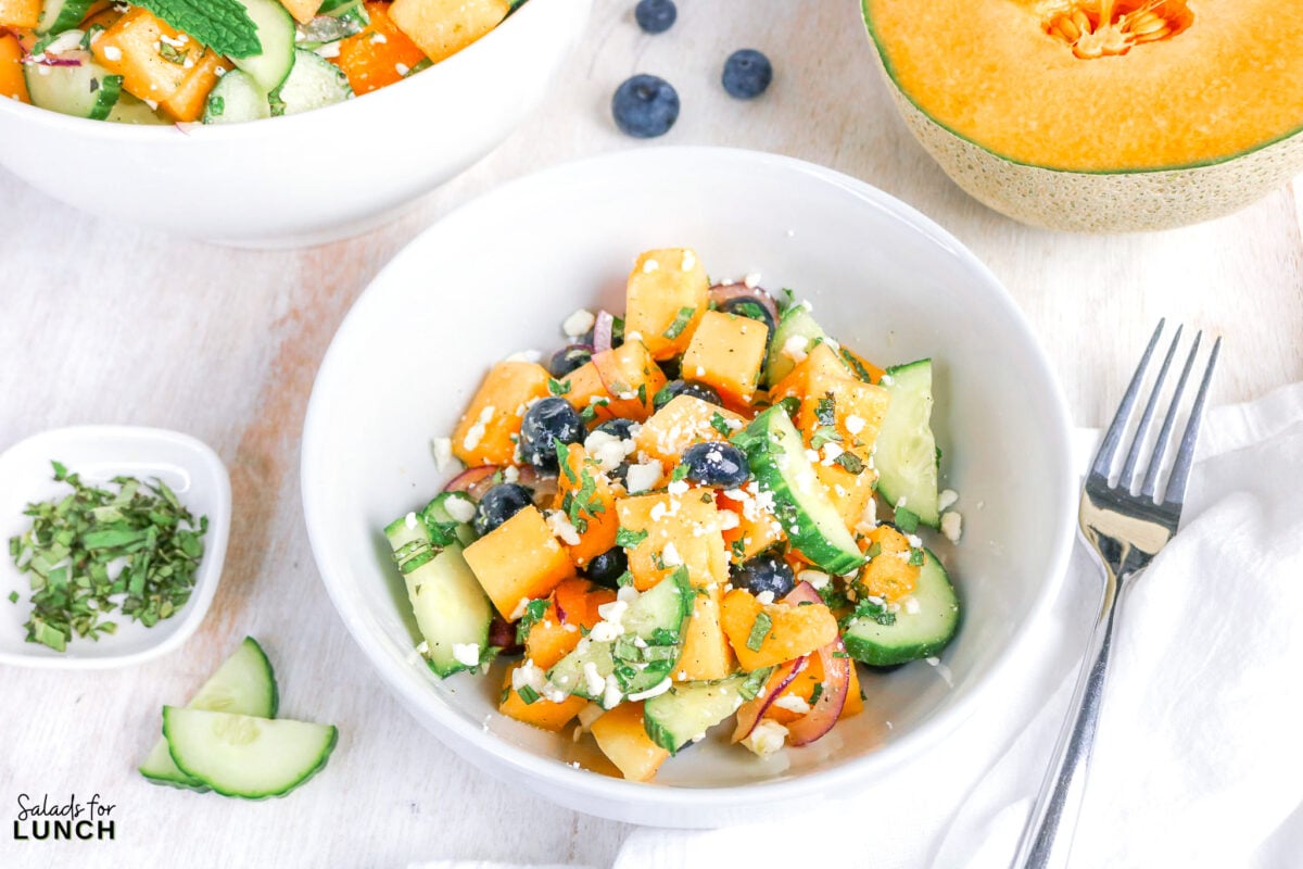 Cantaloupe Cucumber Feta Salad - Cantaloupe Salad Recipe 12 Cantaloupe Salad Recipe 12 - A refreshing no-cook salad with sweet cantaloupe, crisp cucumber, blueberries, and feta in a honey lime dressing, ready in 15 minutes.