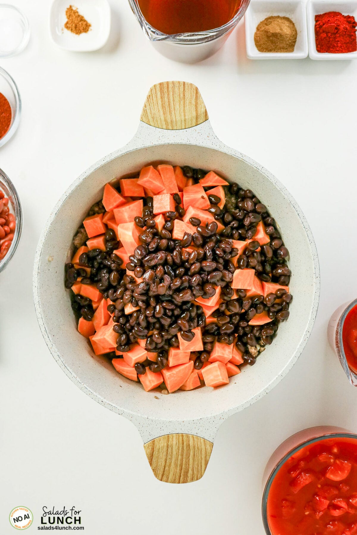 Healthy Sweet Potato Chili with Ground Beef - Sweet Potato Chili Process 08 Sweet Potato Chili Process 08 - This healthy sweet potato chili with ground beef is an easy one-pot dinner loaded with sweet potatoes, black beans, kidney beans and smoky spices. Hearty, freezer-friendly and even better the next day.